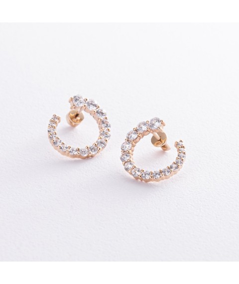 Earrings - studs "Samantha" with cubic zirconia (yellow gold) s08447 Onyx