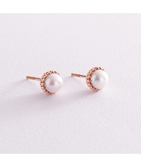 Gold earrings - studs with pearls s07635 Onyx