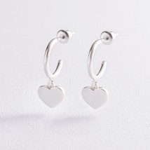 Silver earrings - studs "Hearts" 123022 Onyx