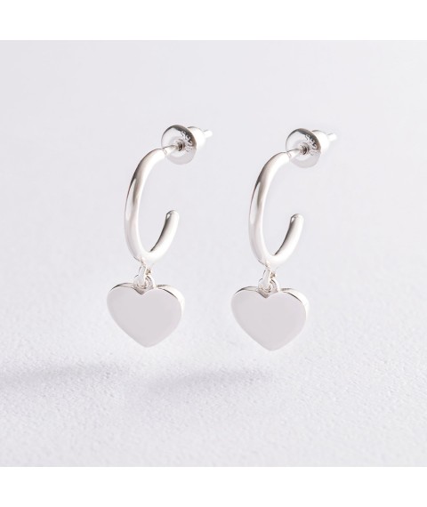 Silver earrings - studs "Hearts" 123022 Onyx