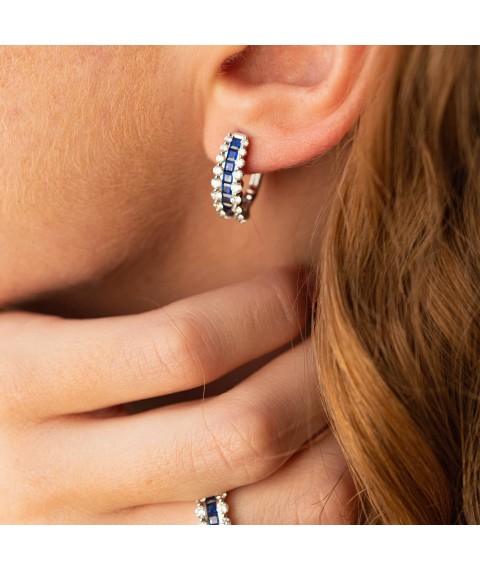 Gold earrings with diamonds and sapphires sb0400mi Onyx