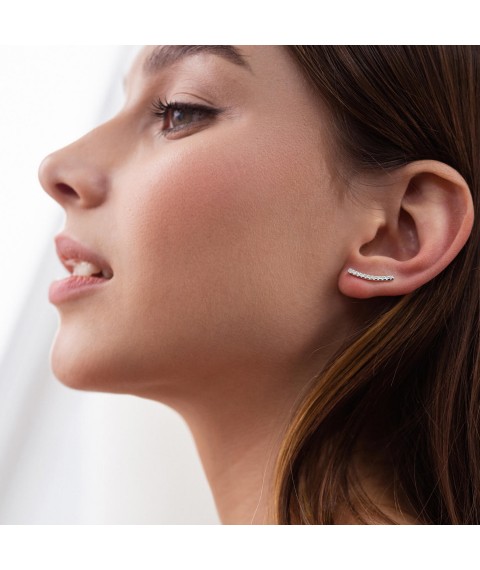 Gold earrings - climbers with diamonds 333321121 Onyx