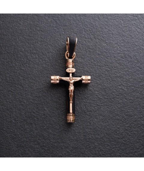 Men's Orthodox cross "Crucifixion. Save and Preserve" (in Ukrainian) made of ebony and gold p03473 Onyx