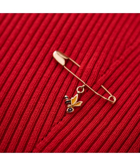 Gold children's pin "Bee" with enamel zak00144 Onyx