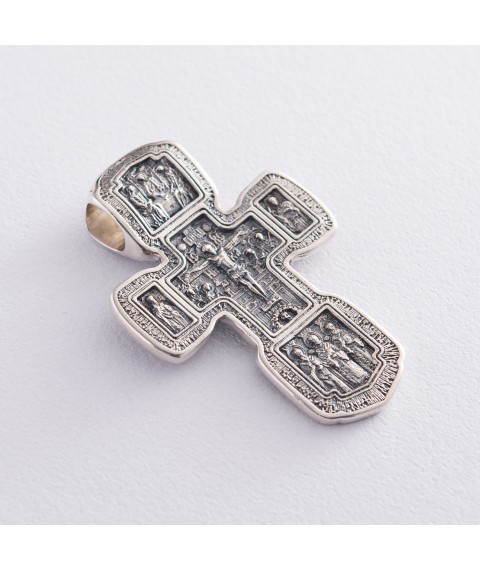 Срібний православний хрест "Розп'яття Христове. Ікона Божої Матері "Толгська" 133006 Онікс