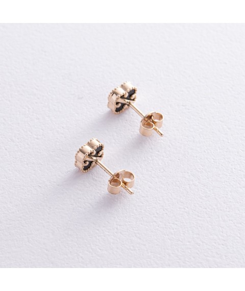 Earrings - studs "Clover" with onyx mini (yellow gold) s08405 Onyx