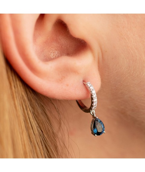 Gold earrings - rings "Droplets" (sapphires, diamonds) sb0510sm Onyx