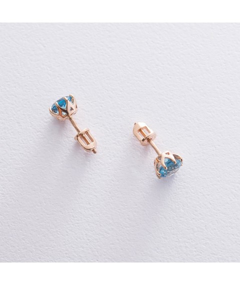 Gold stud earrings (topaz) s06604 Onyx