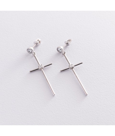 Earrings - studs "Crosses" in white gold (cubic zirconia) s07368 Onyx