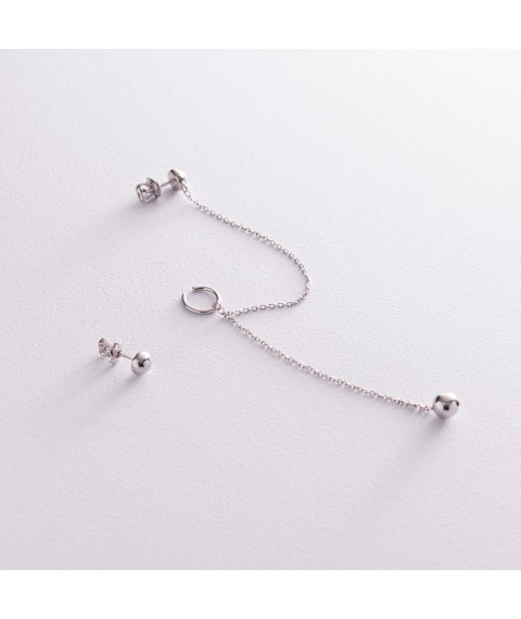Асиметричні сережки - пусети "Кульки" у сріблі (сережка - каффа) 902-01400 Онікс