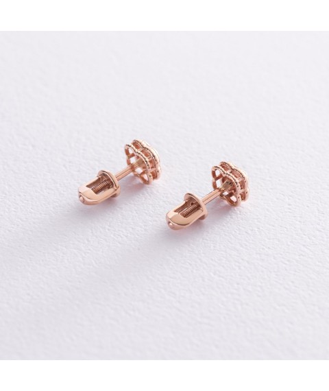 Gold earrings - studs "Clover" s07536 Onix