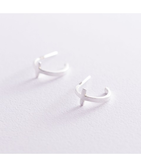 Silver earrings - studs "Cross" 122784 Onyx