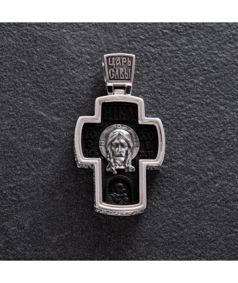 Men's Orthodox cross "Savior Not Made by Hands. Archangel Michael" made of ebony and silver 1052 Onyx
