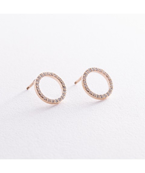 Earrings - studs "Cycle" with cubic zirconia 1.2 cm (yellow gold) s08399 Onyx