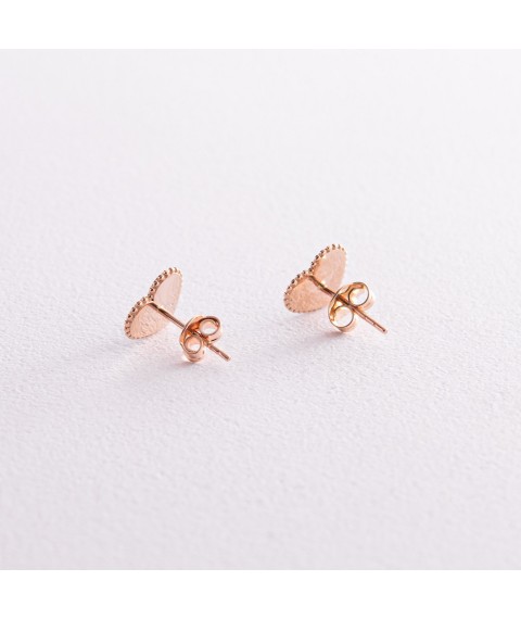 Gold earrings - studs "Hearts" (enamel) s08035 Onyx