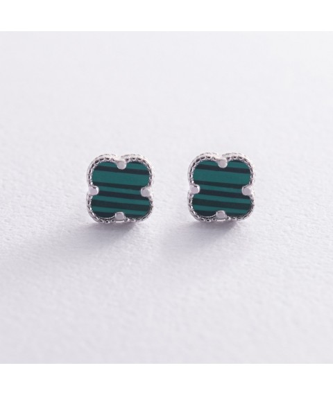 Silver earrings - studs "Clover" with malachite mini 123293 Onyx