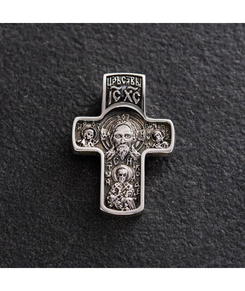 Silver cross "Savior Not Made by Hands. St. Nicholas. Protection of the Blessed Virgin Mary" with blackening 132402 Onyx