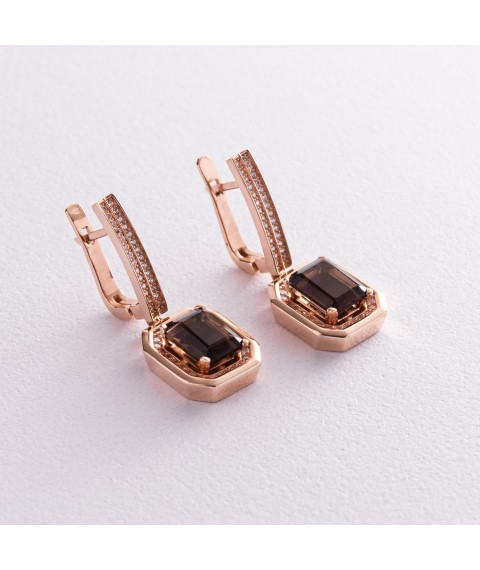 Gold earrings (smoky topaz, cubic zirconia) s03335 Onyx