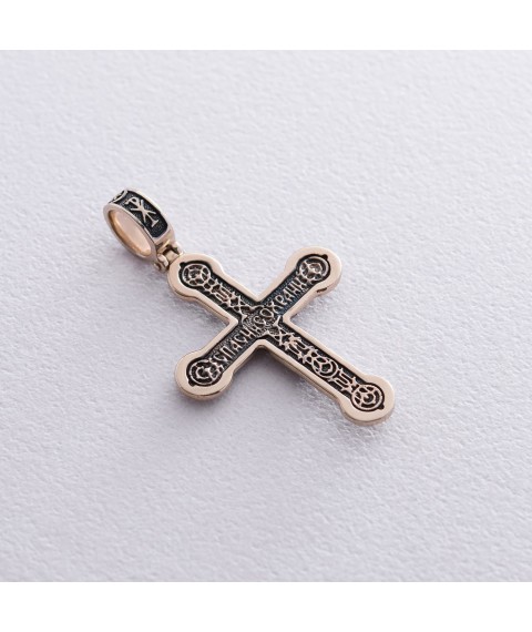 Golden cross "Crucifixion. "Save and Preserve"" with blackening p03209 Onyx