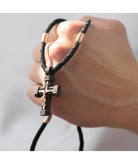 Men's Orthodox cross on a cord made of ebony and gold kol02134 Onix 60