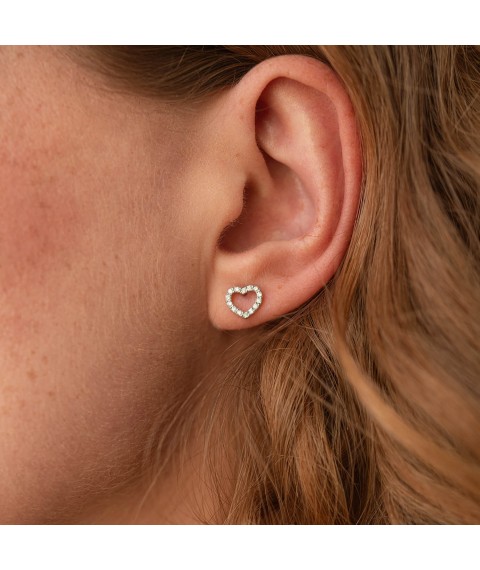 Gold earrings - studs "Hearts" with diamonds 327081121 Onyx