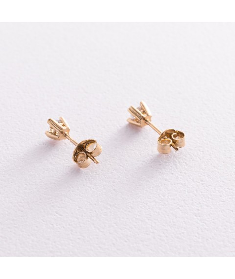 Gold earrings - studs with cubic zirconia s06150 Onyx