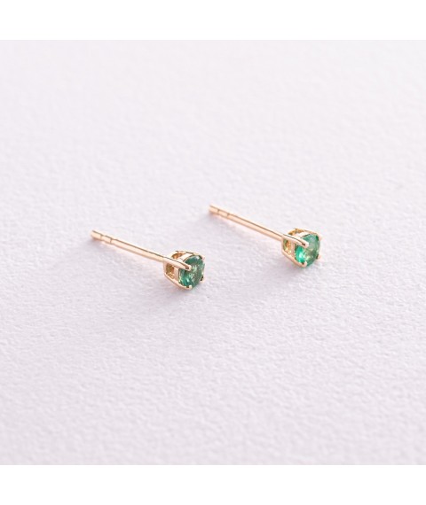 Gold earrings - studs with emeralds sb0420gl Onyx