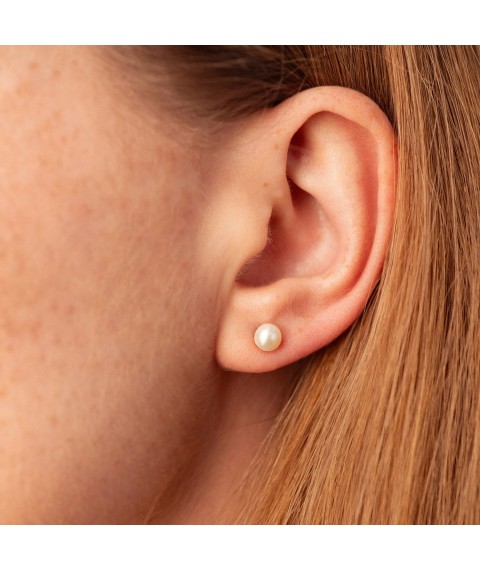 Earrings - studs with pearls (yellow gold) s08913 Onyx