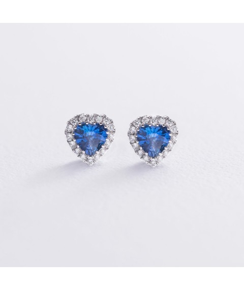 Gold stud earrings "Hearts" (sapphire, diamond) sb0262lg Onyx