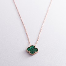 Gold necklace "Clover" with malachite col02018 Onyx 47