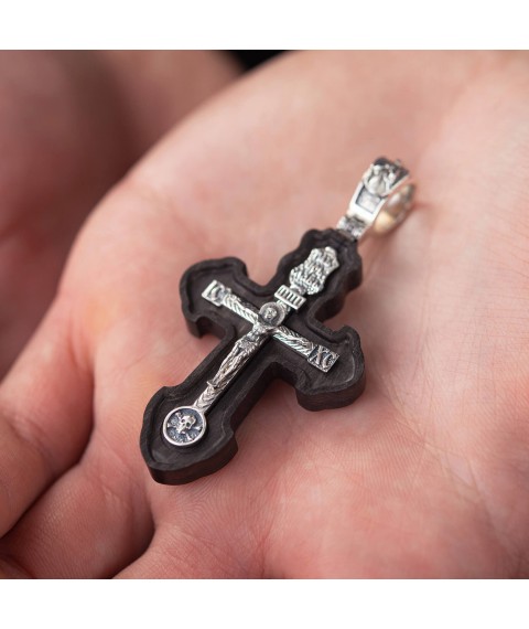 Silver cross "Crucifixion. Save and Preserve" with ebony 631 Onyx