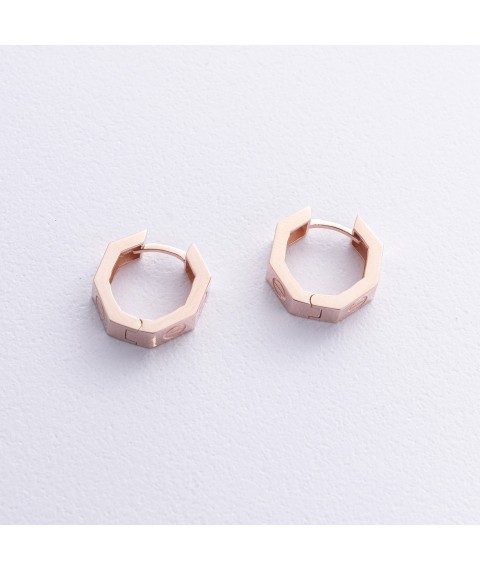 Earrings - rings "Love" in red gold s06801 Onyx