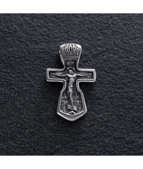 Orthodox silver cross "Crucifixion" with blackening 13357 Onyx