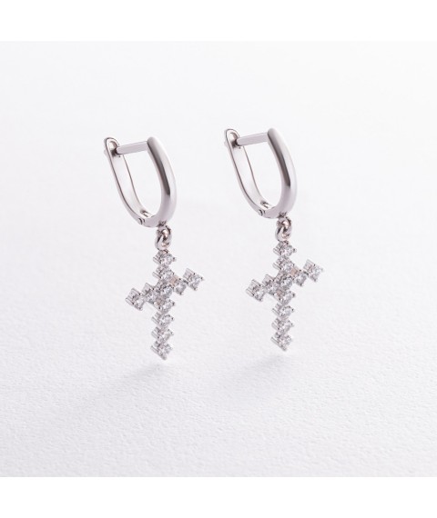 Earrings "Cross" with cubic zirconia (white gold) s08568 Onyx
