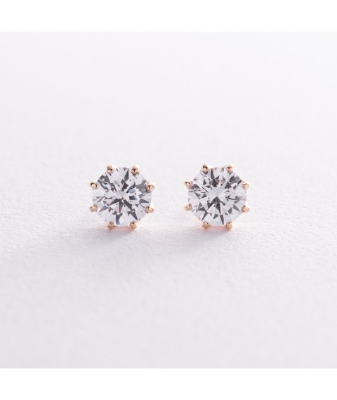 Earrings - studs with cubic zirconia (yellow gold) s08301 Onyx