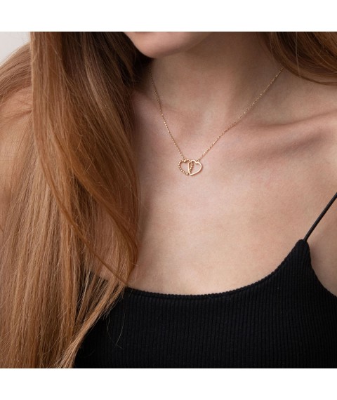 Necklace "Lovers' hearts" in yellow gold coll01988 Onyx 43