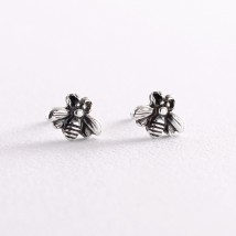 Silver earrings - studs "Bees" 123196 Onyx