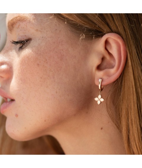 Earrings "Clover" in red gold s08457 Onyx
