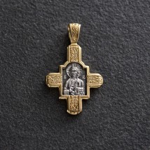 Серебряный крест с позолотой. '' Господь Вседержитель. Великомученик Пантелеимон Целитель" 132463 Онікс