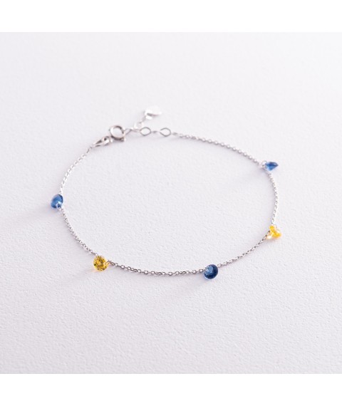 Bracelet "Ukrainian" in white gold (blue and yellow cubic zirconia) b05119 Onix 20