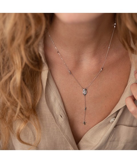 Necklace "Rosary" in white gold kol02212 Onyx 45