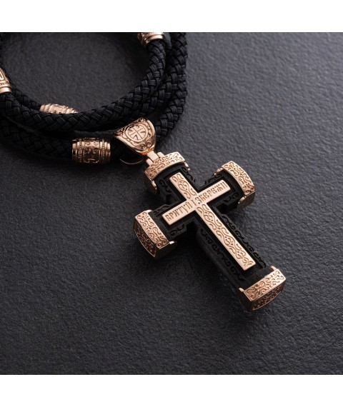Men's Orthodox cross made of ebony and gold "Crucifixion. Save and Preserve" p03811 Onyx