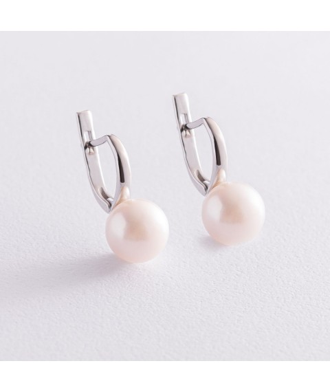 Silver earrings with pearls 2449/1р-PWT Onyx