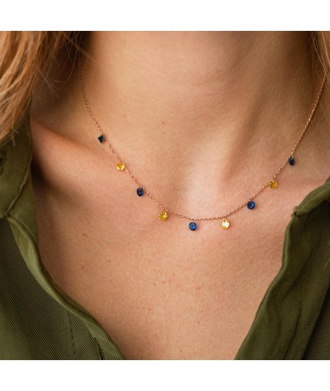 Gold necklace "Ukrainian" (blue and yellow cubic zirconia) count02320 Onyx 42