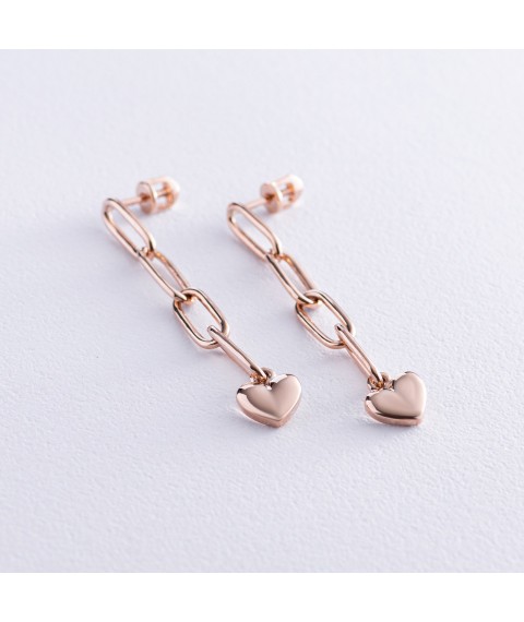 Gold earrings - studs "Hearts on a chain" s07905 Onyx