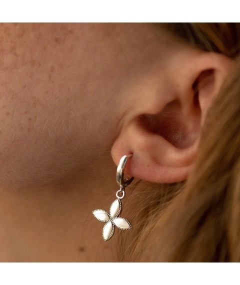 Silver earrings "Clover" 122865 Onyx