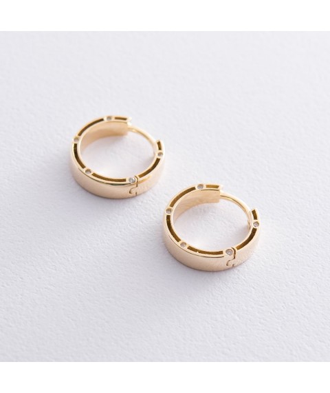 Золоті сережки "Кільця" з фіанітами, діаметр: 17 мм с05226 Онікс