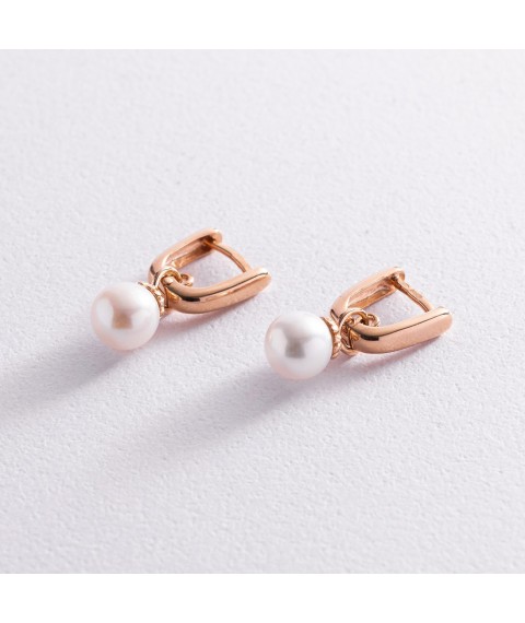 Gold earrings with cultured freshwater pearls s02235 Onyx