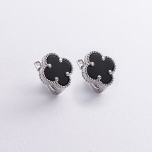 Silver earrings "Clover" (onyx) 123370 Onyx