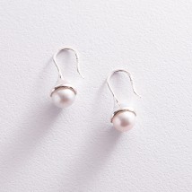 ﻿Срібні сережки - петельки з перлами 123204 Онікс